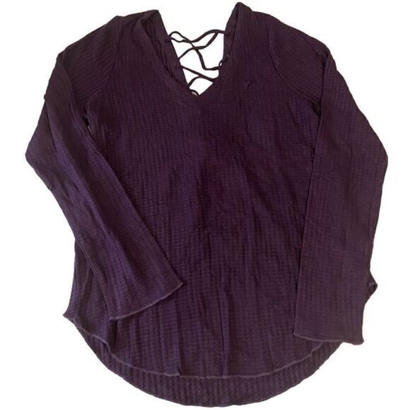 Chaser Purple Waffle Print Long Sleeves Strappy Tie Back Top Size M NWT - Picture 2 of 13